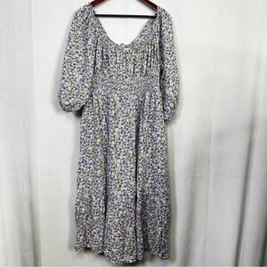 Gap Floral Maxi Dress Smocked Square Neckline Purple XXL Womens Stretch Ditsy